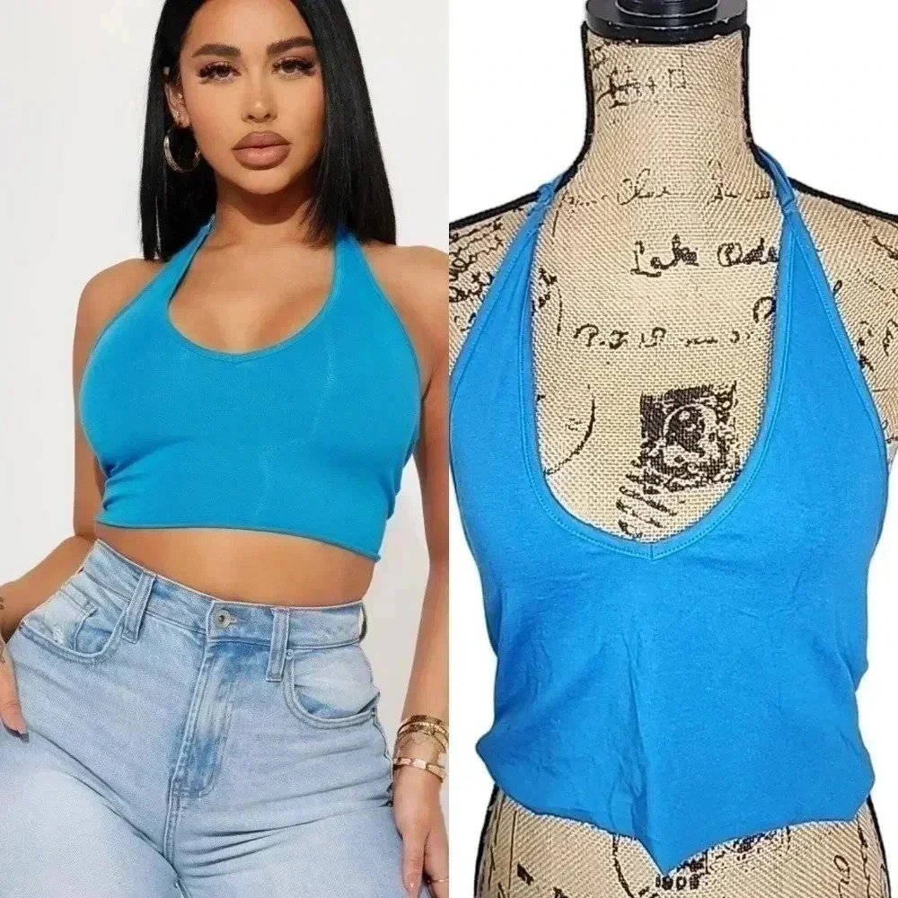 Nwt! Fashion Nova Cropped Halter top. Large